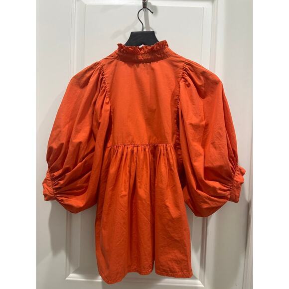 Never A Wallflower High Neck Ruffle Cotton V-Neck Blouse Sz XS - Picture 5 of 6